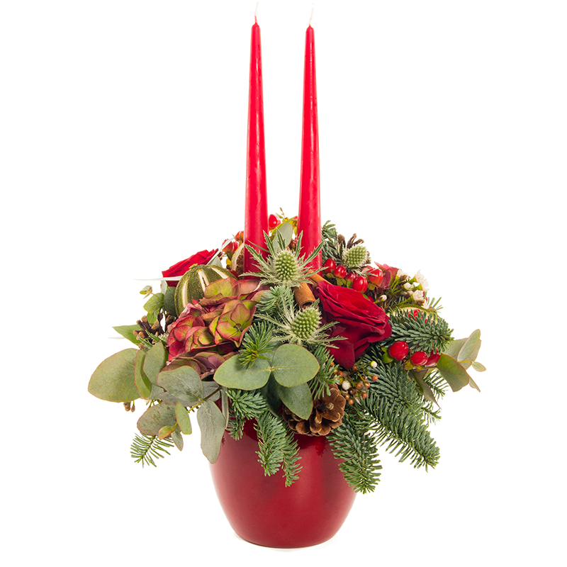 Christmas Flowers Delivery in Blackrock - Red Green Table Arrangement