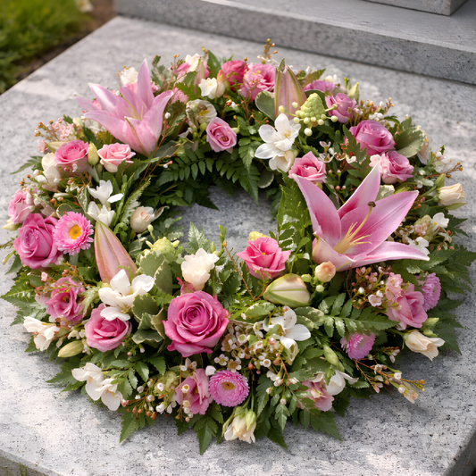 Mixed Pink Flowers Wreath