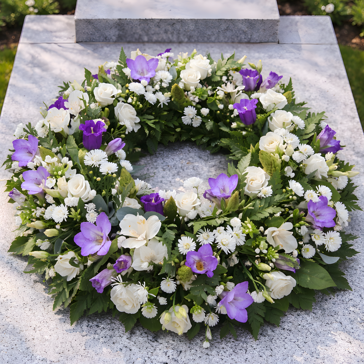 White and Purple Funeral Wreath