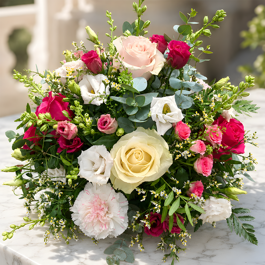 White, Pink, and Red Posy